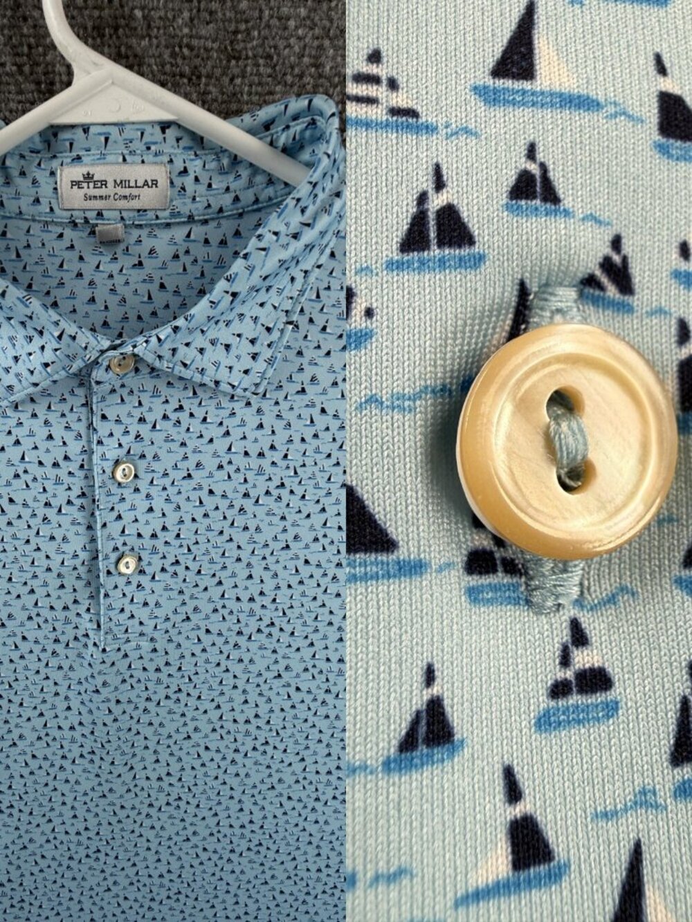 Peter Millar Summer Comfort XL Sailboat Print Blue Stretch Golf Polo Shirt
